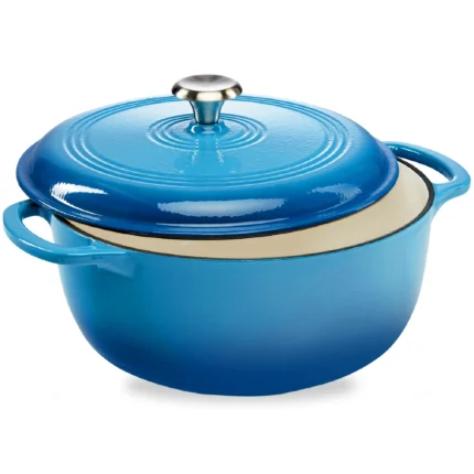 6 Quart Cast-Iron Dutch Oven, Heavy-Duty Kitchenware w/ Enamel, Side Handles - Blue